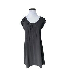 Eileen Fisher 100% Silk Pintuck Shift Dress Size S Black Quiet Luxury Minimalist